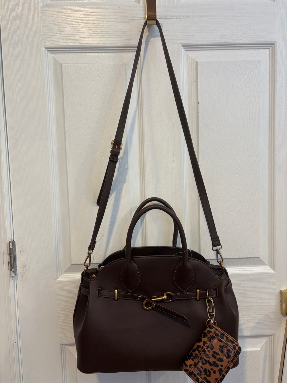 BNWT Steve Madden Chocolate Brown Satchel with Leopard Charm Wallet - Picture 9 of 9